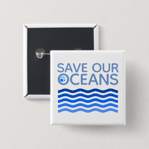 Save Our Oceans Blue Stylised Earth Waves 15 Cm Square Badge