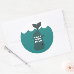 Save Our Oceans Environmental Art Whale Kids   Classic Round Sticker