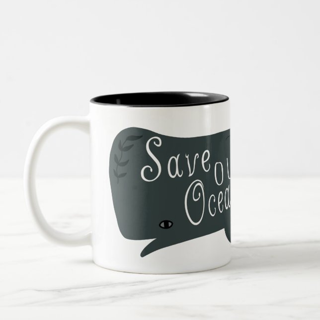Save Our Oceans Environmental Whale  Two-Tone Coffee Mug (Left)
