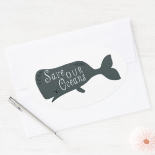 Save Our Oceans Environmental Whale White Oval Sticker