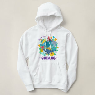 Save our oceans Flower Whale Colourful Design Eart Hoodie