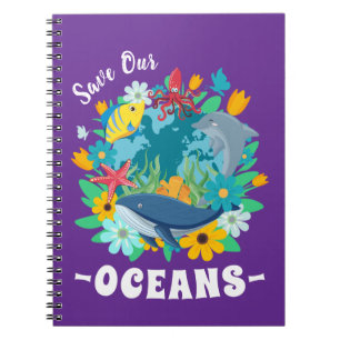 Save our oceans Flower Whale Colourful Design Eart Notebook