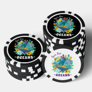 Save our oceans Flower Whale Colourful Design Eart Poker Chips