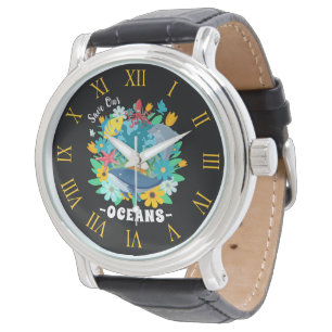 Save our oceans Flower Whale Colourful Design Eart Watch