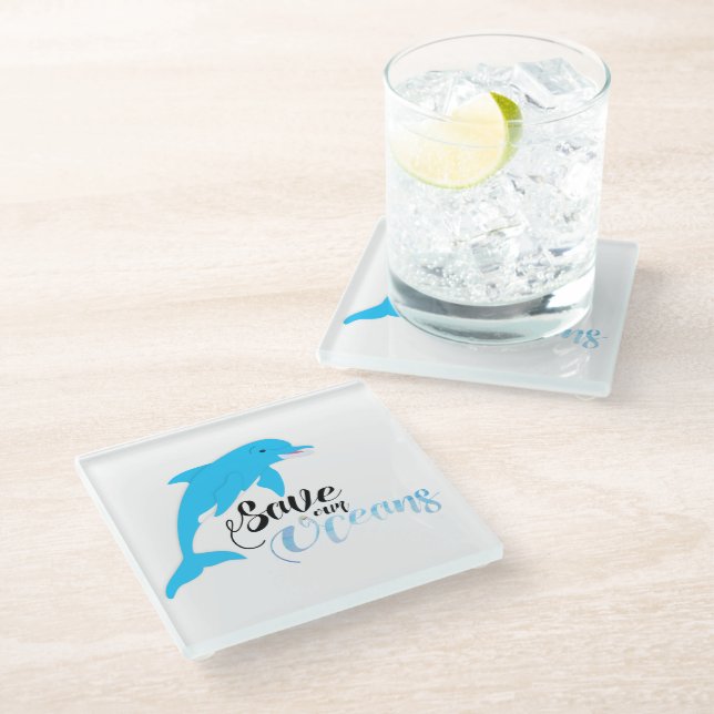 Save our Oceans Glass Coaster (Angled)