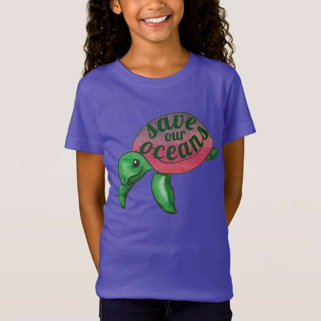 Save Our Oceans Purple Sea Turtle T-Shirt (Front)