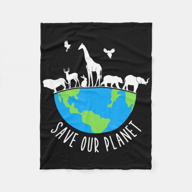 Save Our Planet Animals Conservation Earth Day  Fleece Blanket (Front)