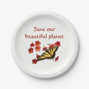 Save Our Planet Butterfly Flowers Paper Plate