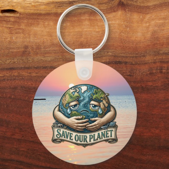 Save Our Planet Crying Earth Eco Awareness  Key Ring (Back)