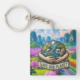 Save Our Planet Crying Earth Eco Awareness Key Ring