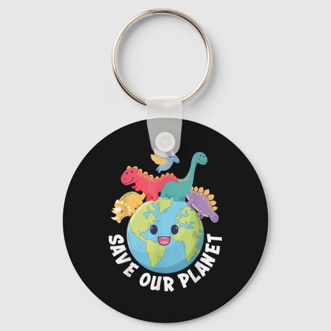 Save Our Planet Dinosaur Earth Day 2024 Kids Boys  Key Ring (Front)