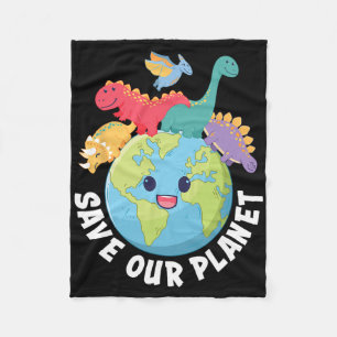 Save Our Planet Dinosaur Earth Day Kids Boys Girls Fleece Blanket