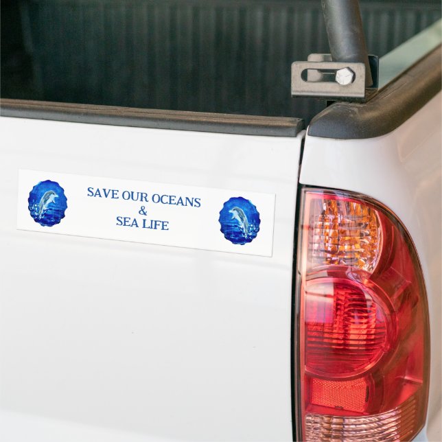 Save our Seas, Leaping Dolphins Bumper Sticker (On Truck)