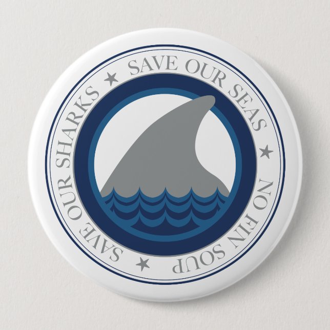 save our sharks 10 cm round badge (Front)