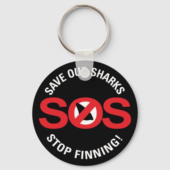 Save Our Sharks Stop Finning Button Keychain (Front)