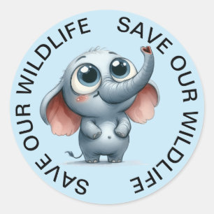 Save our Wildlife Stickers, Elephant  Graphic Classic Round Sticker