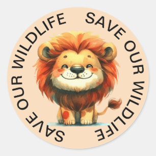Save our Wildlife Stickers, Lion Graphic Classic Round Sticker