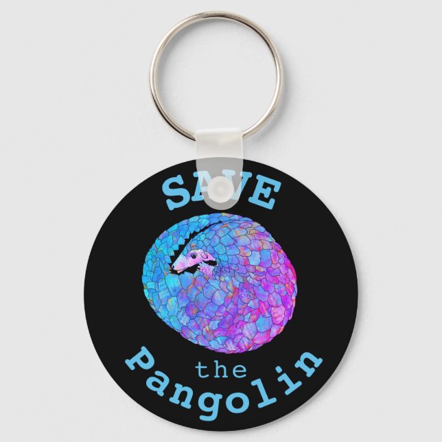 Save Pangolin Psychedelic Endangered Animal Art Key Ring (Front)