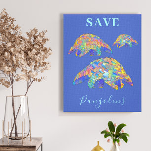 Save Pangolins Colourful Animal Art Blue Canvas Print
