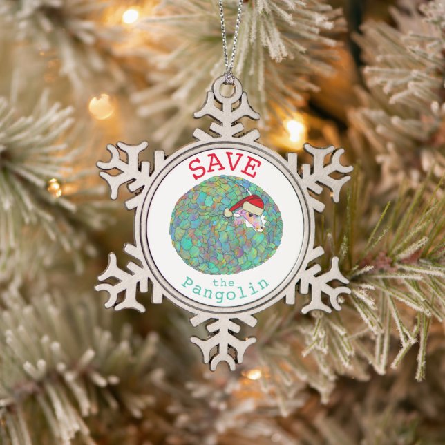 Save Pangolins endangered Animal Green Snowflake Pewter Christmas Ornament (Tree)