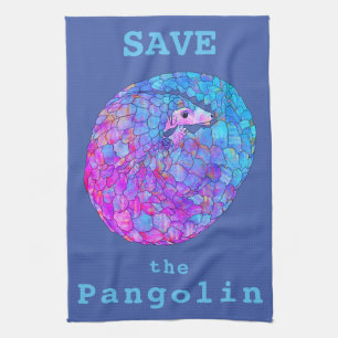 Save Pangolins Endangered Animal Psychedelic Art Tea Towel