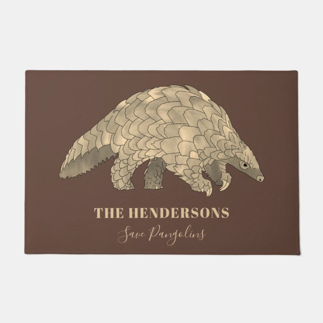 Save Pangolins Personalised Brown Doormat (Front)