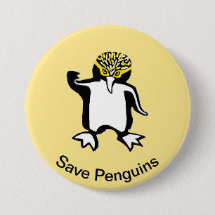 Save PENGUINS -Endangered animal graphic - Yellow  7.5 Cm Round Badge