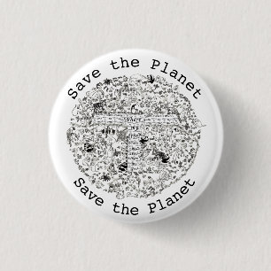Save Planet Earth Endangered Animals & Trees Art 3 Cm Round Badge