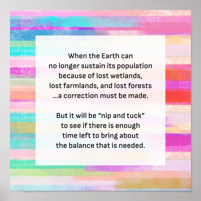 Save Planet Earth Warning Watercolor Stripes Poster (Front)