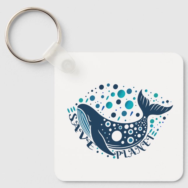 Save planet whale artwork for eco awareness key ring (Front)