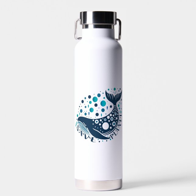 Save planet whale artwork for eco awareness water bottle (Front)