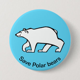 Save Polar BEARS- Endangered animal graphic - blue 7.5 Cm Round Badge