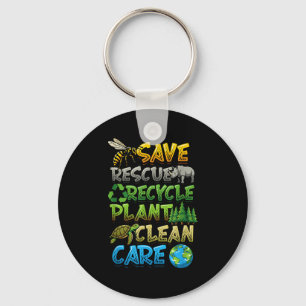Save rescue recycle plant clean care earth day key ring