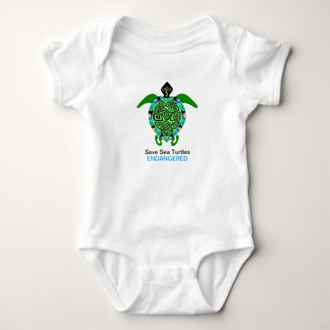  Save Sea TURTLES - Endangered species- Marine - Baby Bodysuit (Front)