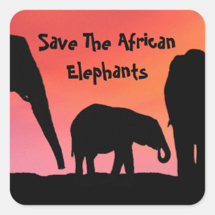 Save The African Elephants Square Sticker