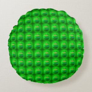 Save the badge Madge shiny sparkling green art Round Cushion