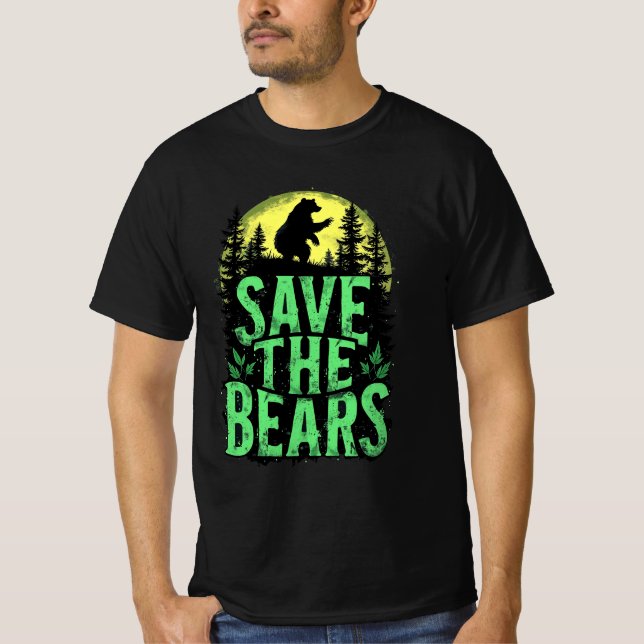 Save The Bears Wildlife Conservation Grunge Forest T-Shirt (Front)