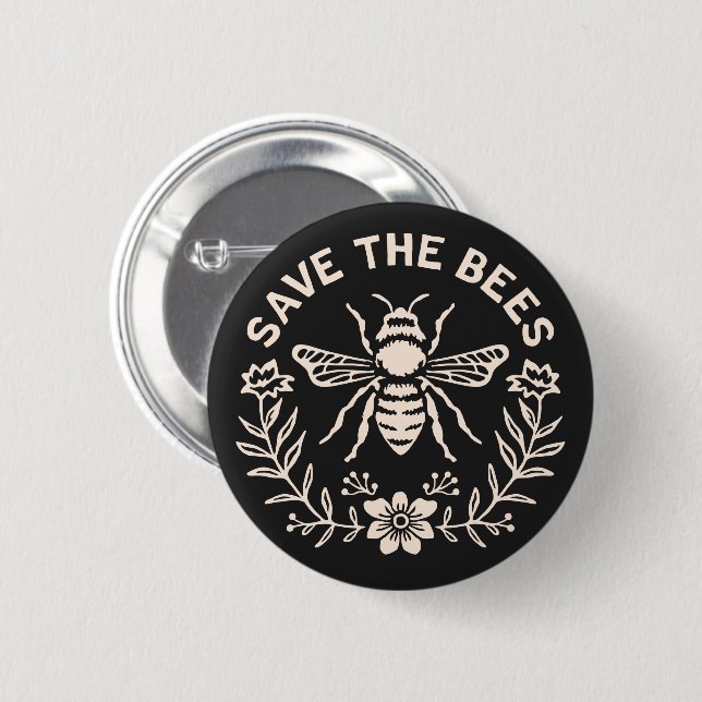 Save the bees 6 cm round badge (Front & Back)