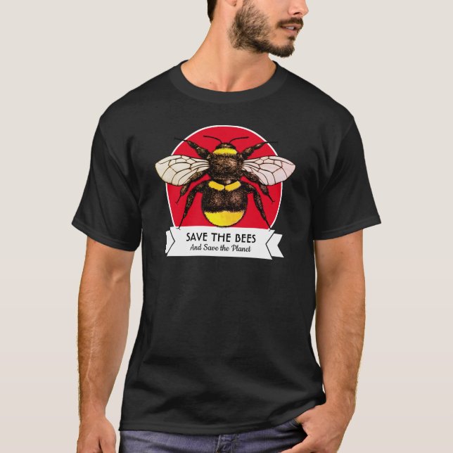 Save the Bees and Save the Planet Retro Bumblebee T-Shirt (Front)