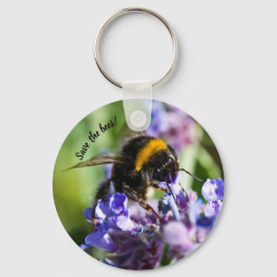"Save the Bees" Bee on a purple flower Key Ring