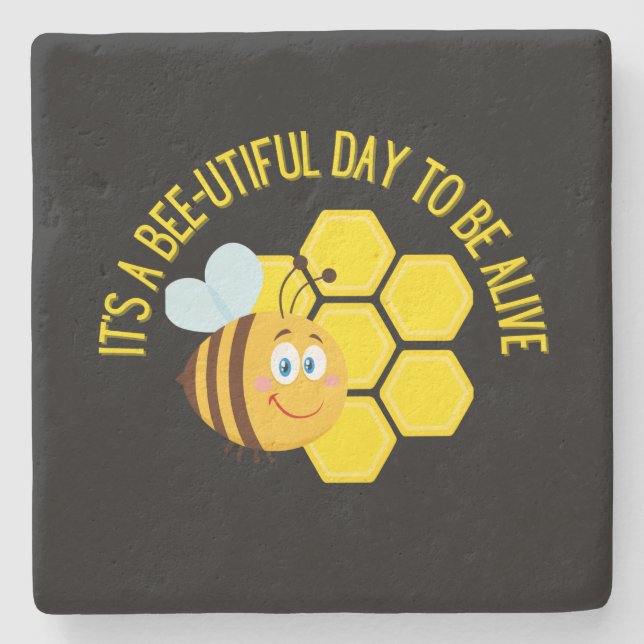 Save the Bees BEE Slogan Quotes Awareness Gifts Stone Coaster (Front)