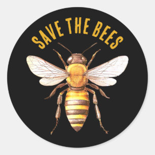 Save the Bees Black Yellow Classic Round Sticker