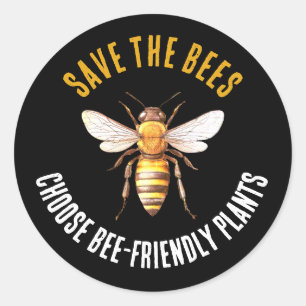 Save the Bees Black Yellow Classic Round Sticker