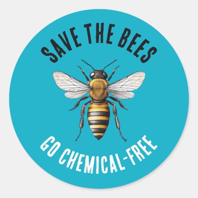 Save the Bees Blue Classic Round Sticker (Front)