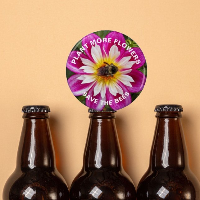 Save the Bees Bumblebee on Pink Dahlia Flower Bottle Opener (In Situ Beer Bottles)