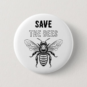 Save the bees button with honey bee