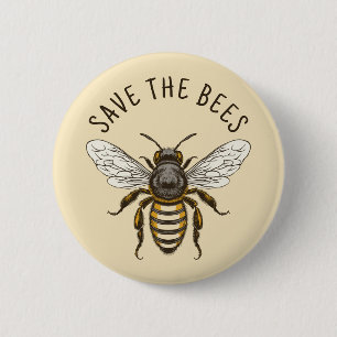 Save the bees button with honey bee