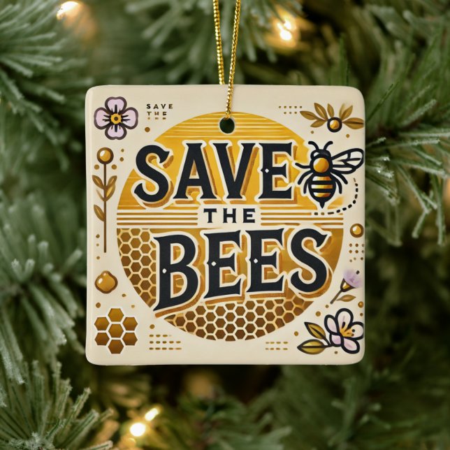 Save The Bees Ceramic Ornament (Tree)
