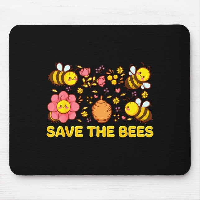 Save The Bees Earth Day Save Our Planet Environmen Mouse Pad (Front)