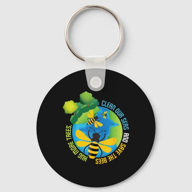 Save The Bees - Environmental Protection Earth Day Key Ring (Front)